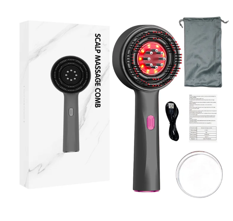 Hoofdhuid Massage Kam 630nm Infrarood Licht Hoofd Massager voor Haargroei Geneeskunde Hoofdhuid Olie Applicator Anti-Haaruitval Haarverzorging: GRIJS