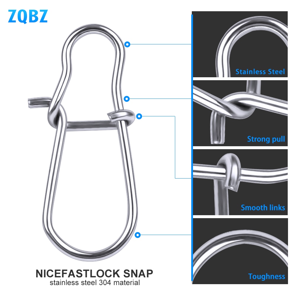 1000pcs NiceFastlock Snap Fishing Barrel Swivel safety snap 12mm-33.5mm Swivel Snap 0#-8# fishing swivels