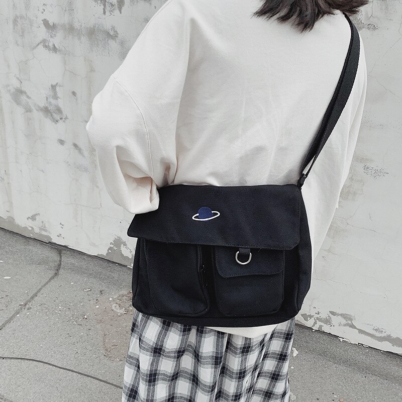 Simple Moon Large Capacity Messenger Handbags Harajuku Casual Ulzzang Women&#39;s College Shoulder Bags Canvas Chic Crossbody Bags