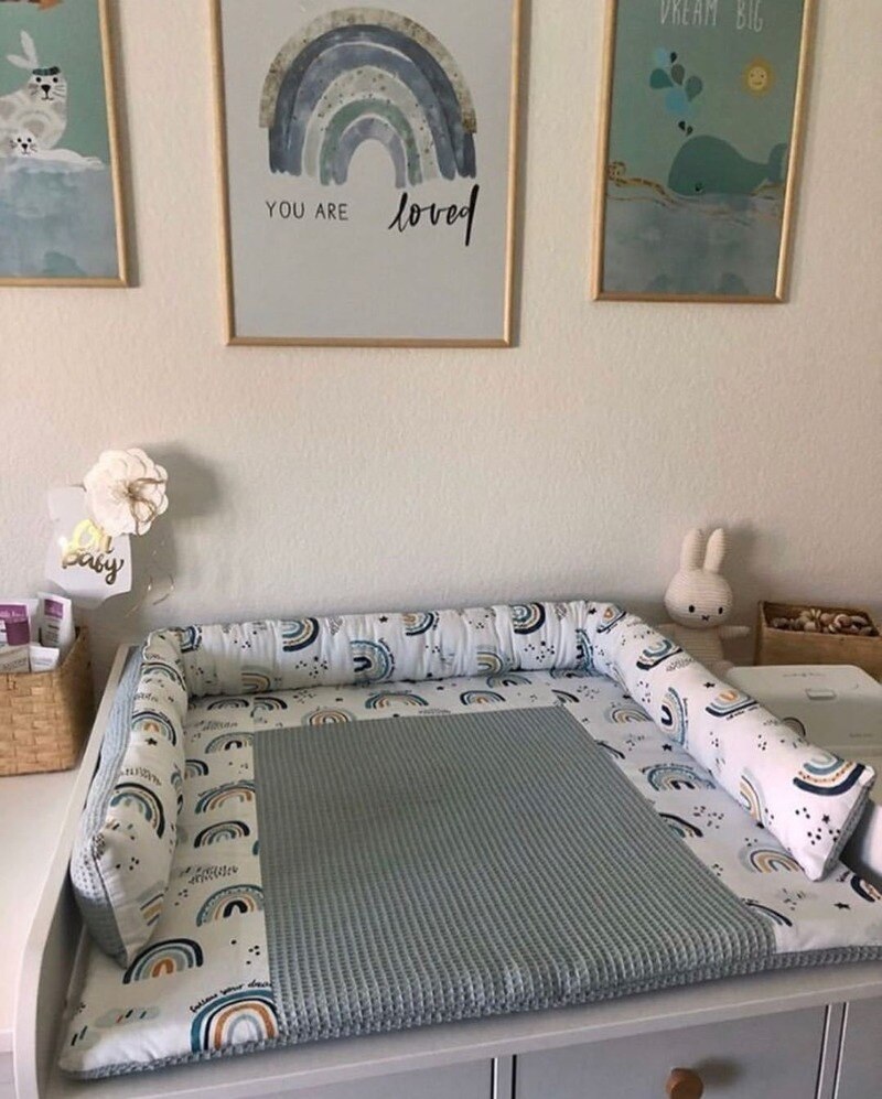 Pare-chocs de lit de berceau, imprimé arc-en-ciel, Anti-collision, dossier respirant, oreiller Long, décor de chambre d&#39;enfants