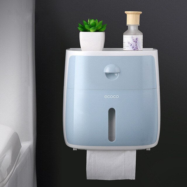 Toiletpapirholder vandtæt vægmonteret toiletpapirbakke rullepapirrør opbevaringsbakke bakke tissue box hylde badeværelse produkt: 01 blå