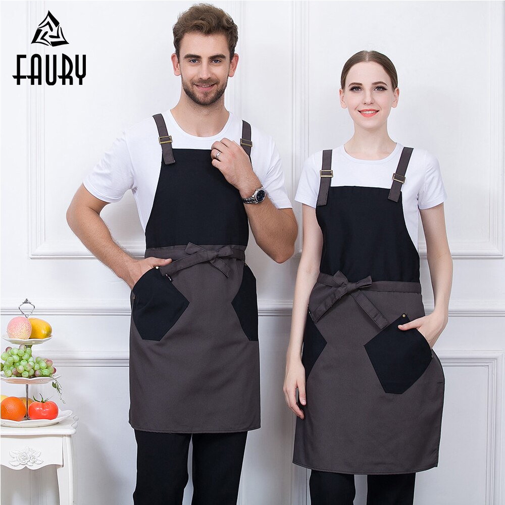 Unisex Halter Neck Adjustable Spliced Color Apron Food Service Kitchen Bakery Chef Waiter Uniform