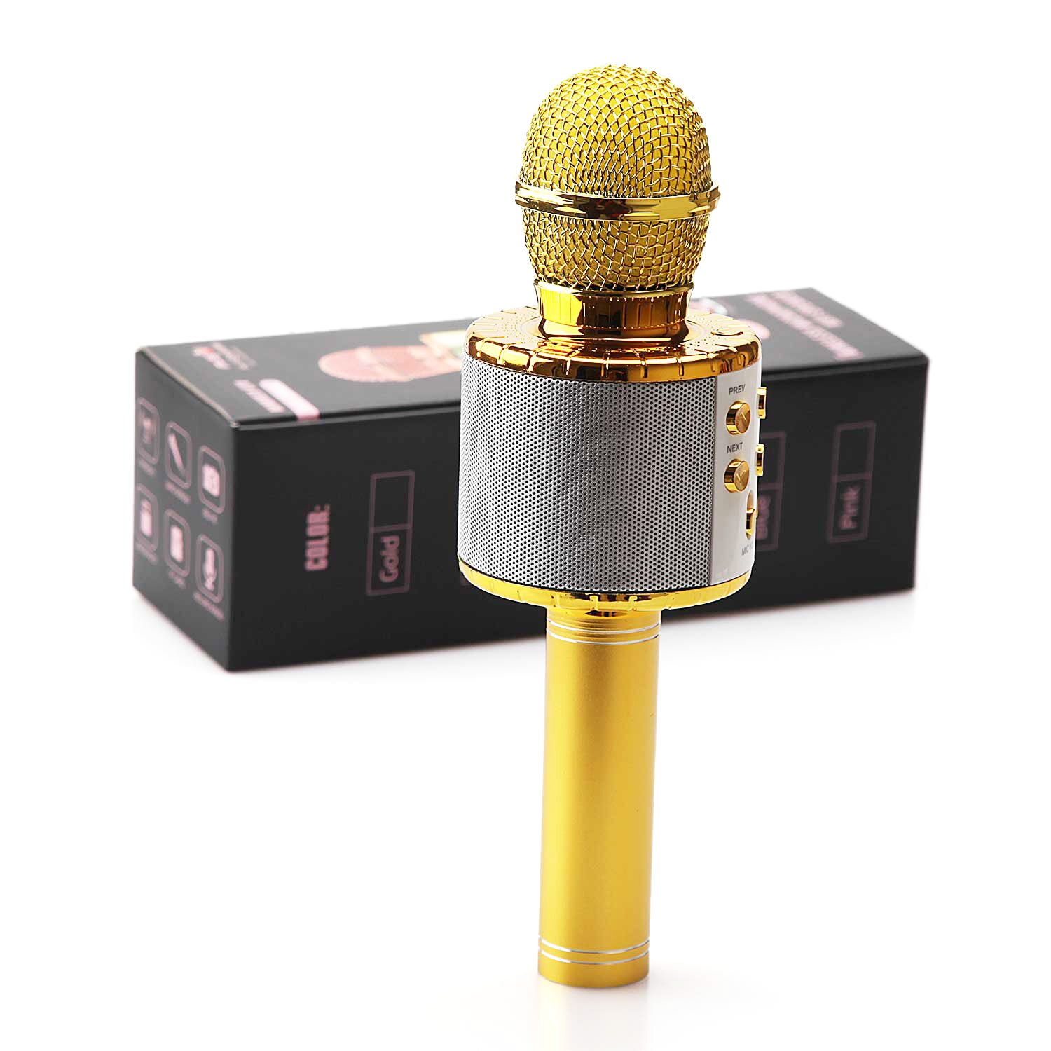 Karaoke Microphone for Kids Singing, 5 in 1 Wireless Bluetooth Microphone with LED Lights Karaoke Machine Portable Mic Speaker: gold