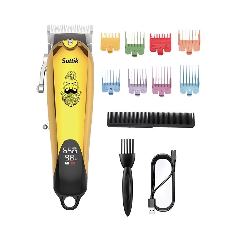 Resuxi Oplaadbare Tondeuse Met Digitale Display Alle Metalen Tondeuse Professionele Trimmer Voor Mannen Snijmachine Haar: 04 USB yellow