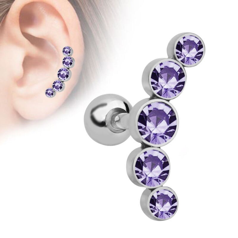 1 ud. De pendientes de diamantes de imitación, pendientes de cartílago para mujer de acero inoxidable, Piercing pequeño para oreja, joyería, chaquetas de estilo: purple