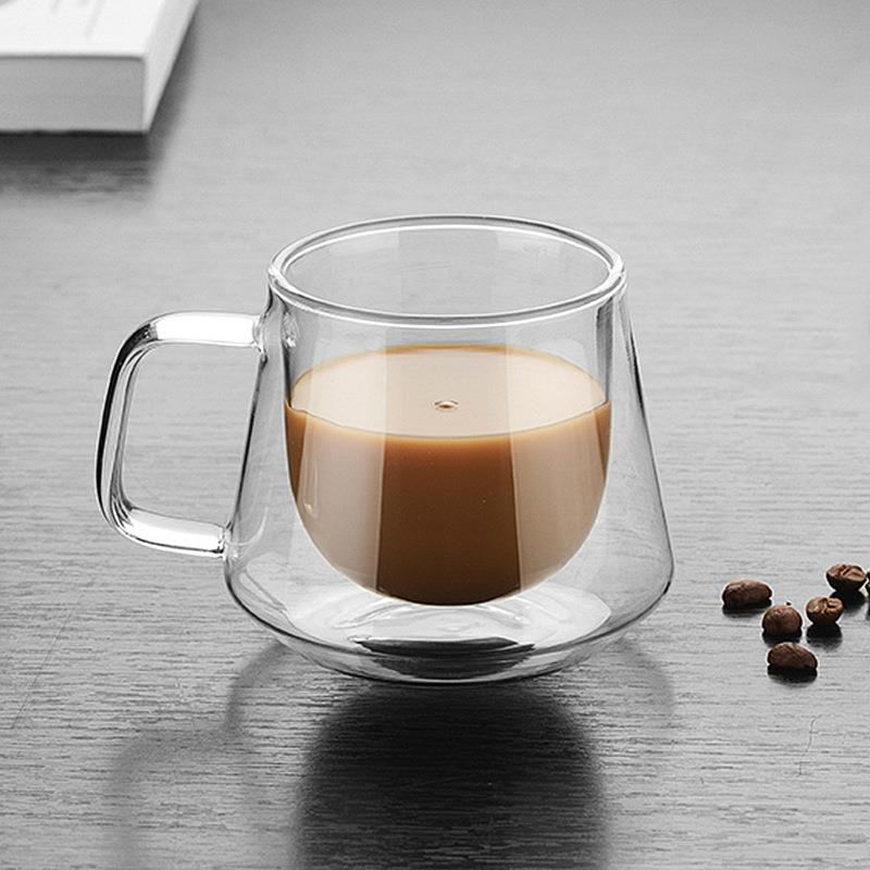 Tazas de café dobles de 200ml con las tazas con asa para beber aislamiento doble pared taza de té de cristal taza para la leche