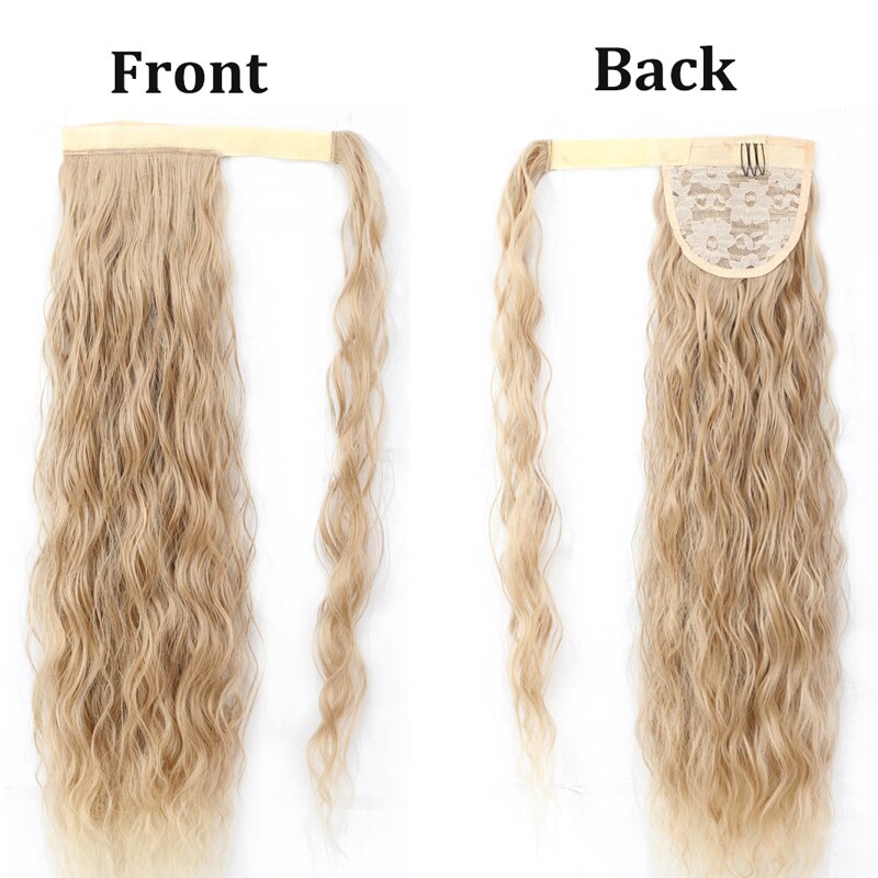 Rosa Ster Lang Krullend Synthetische Paardenstaart Voor Vrouwen Met Synthetische Wrap Around Magic Plakken Maïs Clip In Haarstukje Zwart Nep haar: 24-613