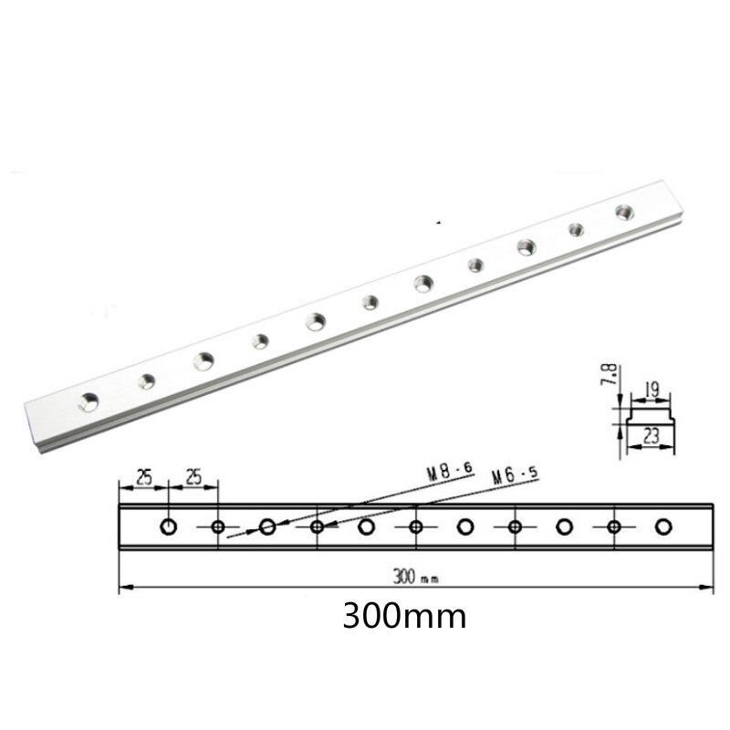 Aluminium  m6 / m8 t- skinne aluminiumslegering glidemøtrik t-møtrik til 30/45 t skinne klemme skrue rille fastgørelsesanordning træbearbejdningsværktøj: 1pc 300mm med hul