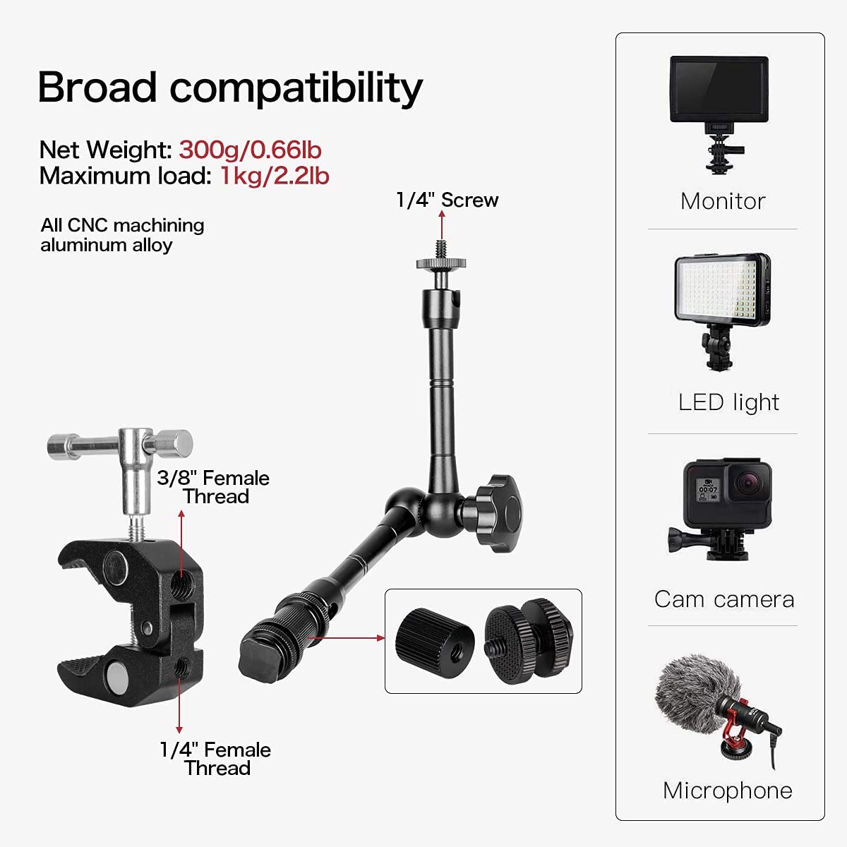 11 &quot;Metalen Verstelbare Scharnierende Magic Arm Klem Houder Mounts Kit Voor Gopro Slr Lcd Monitor Led Flitslicht Camera accessoires