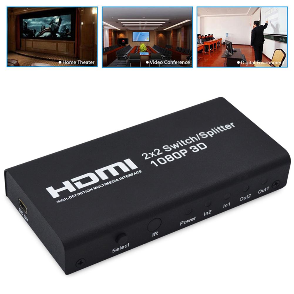 2X2 Hdmi-Compatibel 1.3b Switch Splitter Ondersteuning 1080P 3D Met Afstandsbediening Led Indicator
