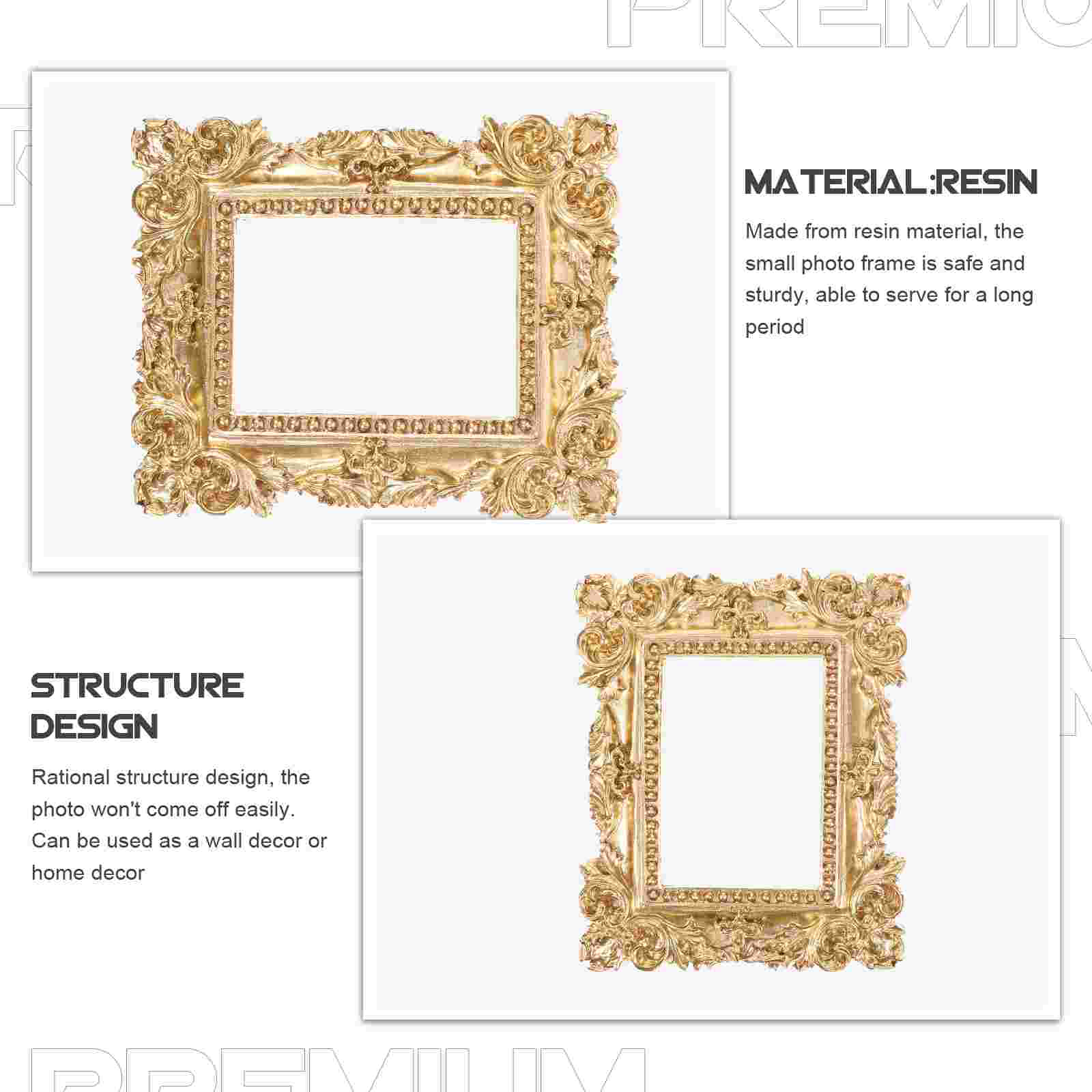 2 cornici per foto con decorazioni in resina, cornici per foto da parete multiplo, ritratti, oro Vintage ▾ dorato