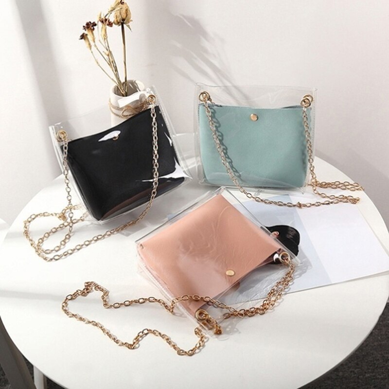 Women Small Solid Shoulder Bag Messenger Bag Crossbody Bag PU Phone Coin Bag Transparent Bag Female Bucket Bag