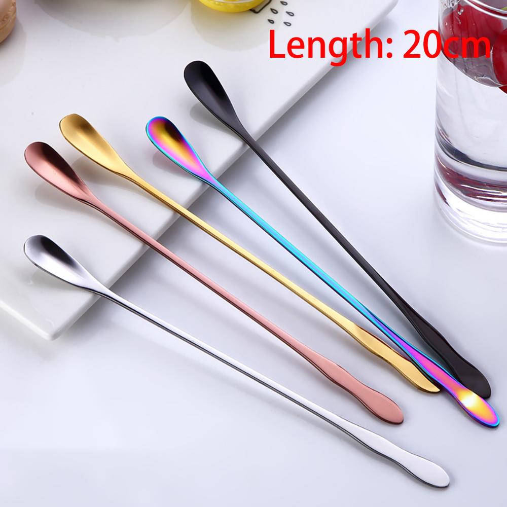 Cuchara de café expreso de 20cm, cuchara de cocina portátil de mango largo de acero inoxidable para cucharita y cubertería, cuchara para mezclar café y helado, utensilios para el hogar