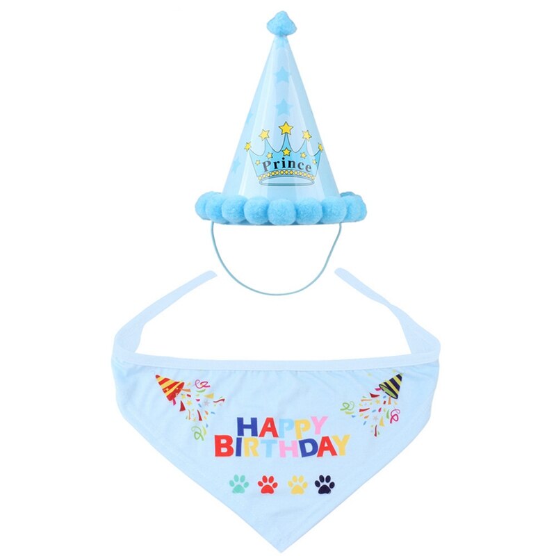 Gelukkige Verjaardag Party Hond Puppy Speeksel Handdoek Huisdier Bib Sjaal Kraag Hoed Set