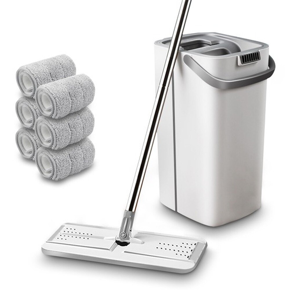 Fregona plana y cubo para limpiar el suelo, juego de herramientas de microfibra con cubo para limpieza de la casa, lavado a mano