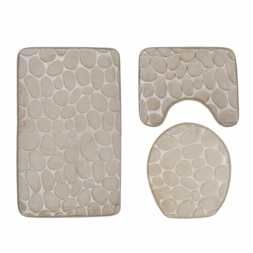 3 st halkfri mjuk badsockel matta toalettlock matta badrum tvättbar matta set badrumstillbehör set: Beige