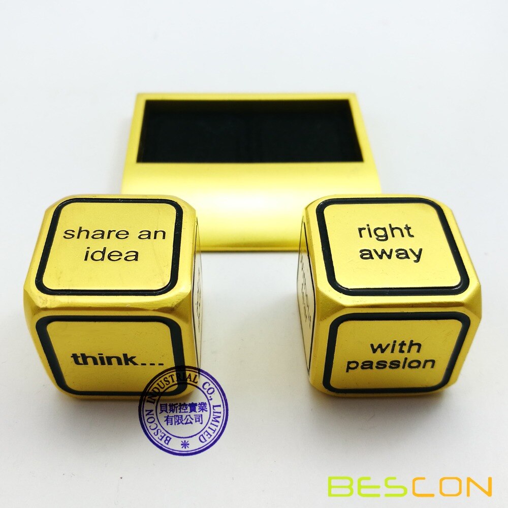 Bescon Promotionele Motivatie Solid Metallic Dobbelstenen Set, 2 Stuks Motivatie Desktop Metal Dice Set Een Inch D6 Matt Golden