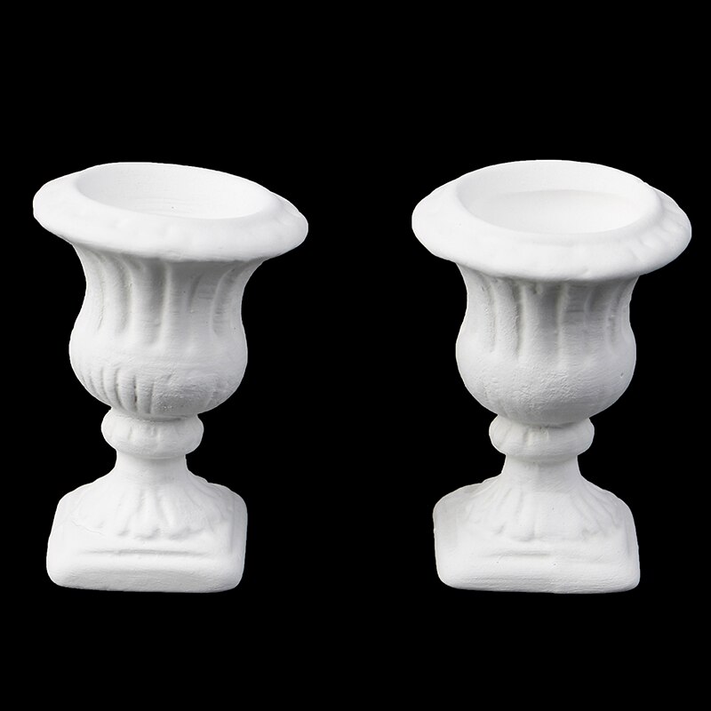 2pcs White Flower Pot Child Puzzle Doll House Miniature 1:12 Model Miniature Dollhouse Furniture DIY Garden Exterior Decoration