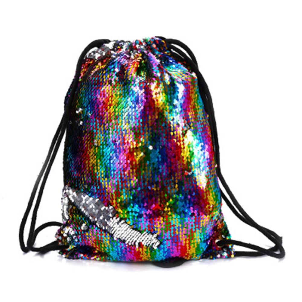 Sequin Drawstring Bags Reversible Sequin Backpack Glittering Shoulder Bags for Girls Women Girls Book Mochilas H66