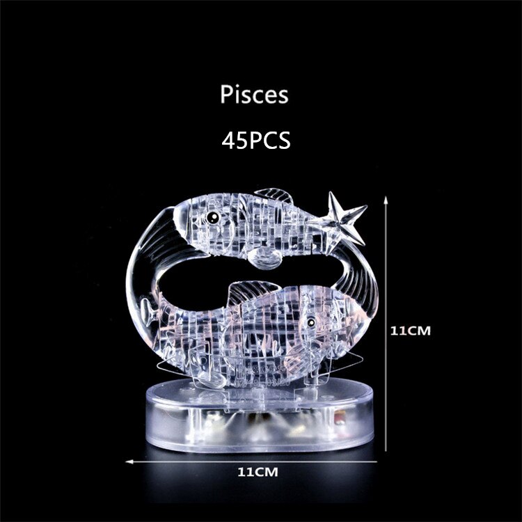 Assembly Horoscope 3D Crystal Puzzle Flashing LED Light Kids 12 Constellations Horoscope Jigsaw Puzzle Toys For Kids: Pisces