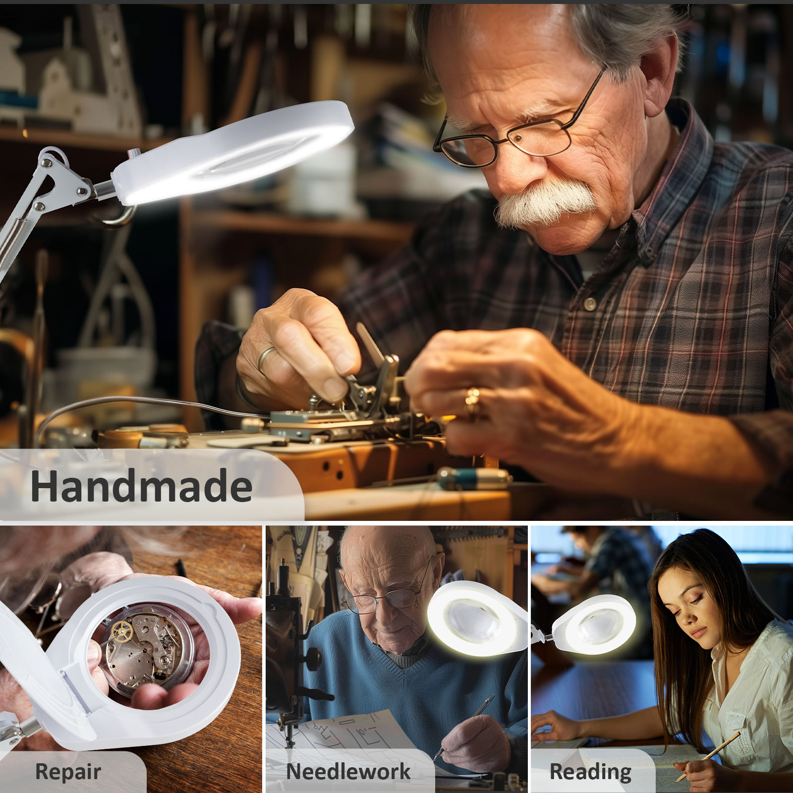 10X Vergrootglas met Licht en Standaard Zwenkarm Vergrootlamp Traploos Dimbaar 5-Dioptrie Echt Glazen Lens Vergrootglas