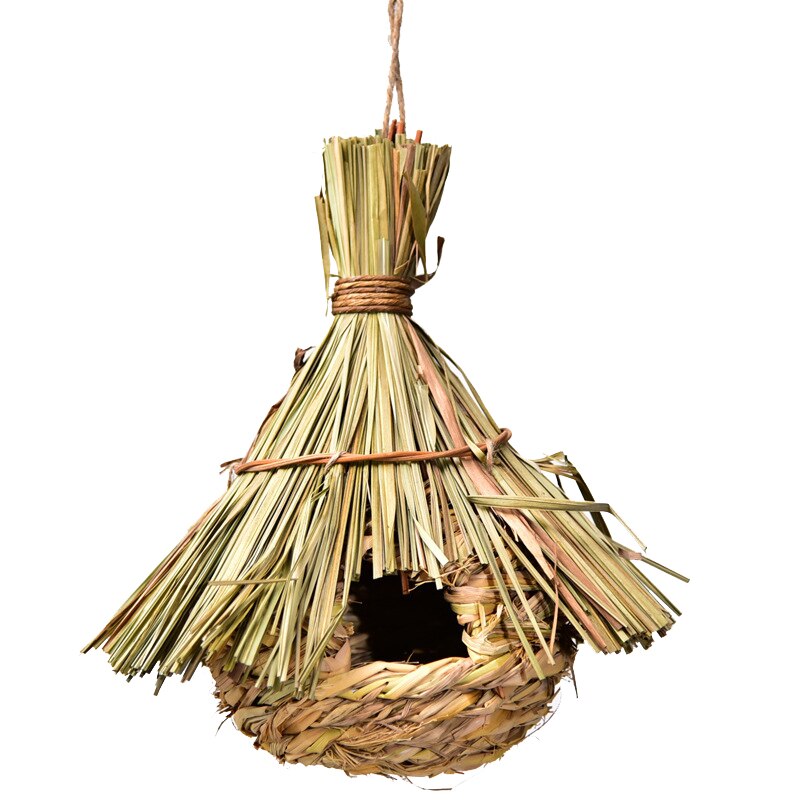 Straw Comfortable Bird House Natural Handmade Hanging Bird Hut Woven Bird Nest for Outdoor Hanging Birdhouse: Default Title