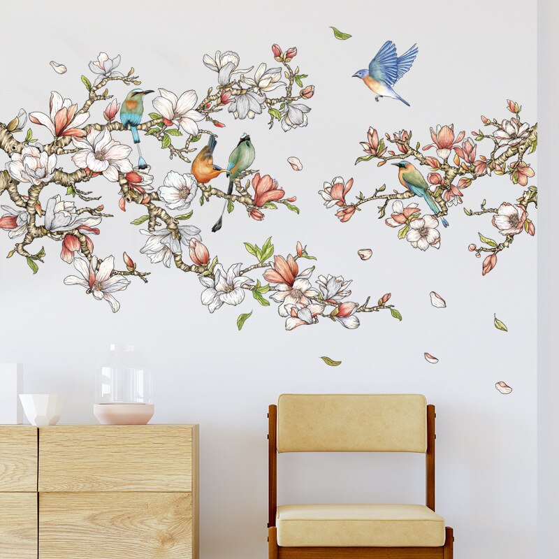 Magnolia Tak Muurstickers Voor Slaapkamer Woonkamer Sofa Tv Achtergrond Muur Decor Vogels Nest Sticker Home Decor Wallpapaers