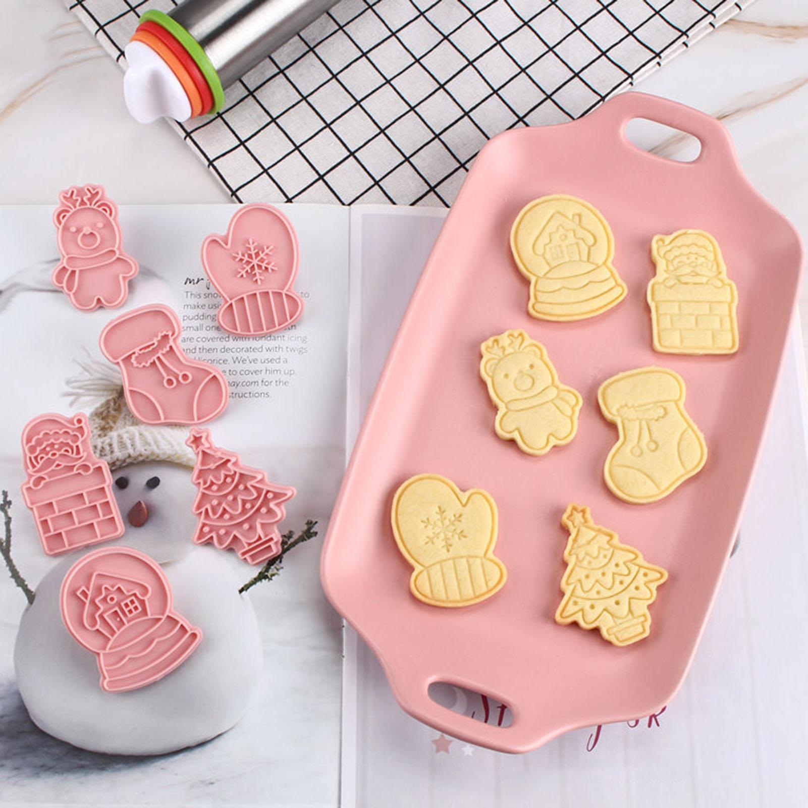6 stuks koekjesstempel, koekjes diy mal, kerst, 3d koekjes, cake plunger uitstekers, bakvorm, kerstkoekjesvormpjes, kleur willekeurig