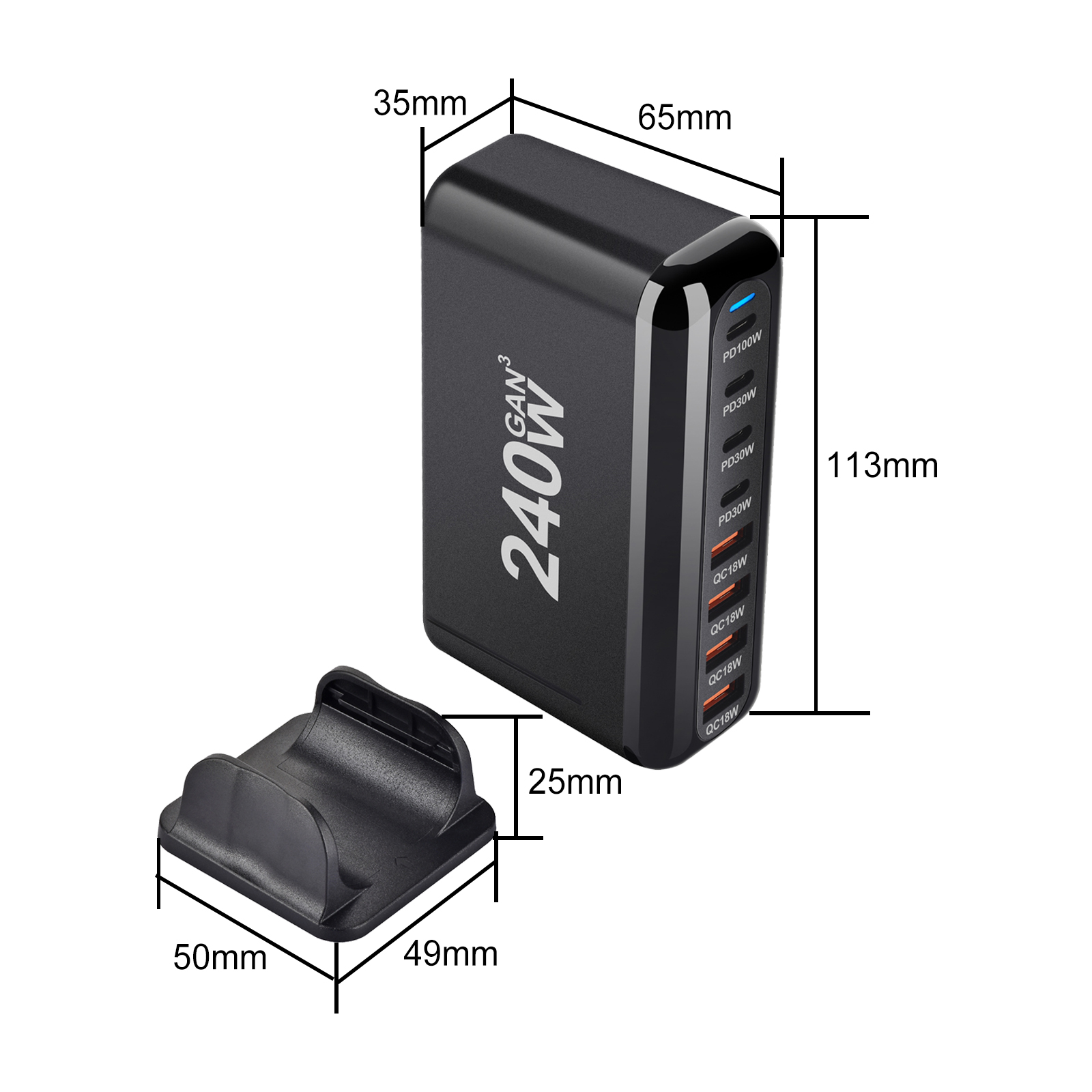 240W Desktop GaN-oplader 8-poorts USB Type C PD-oplader Snel opladen 3.0 USB Type C snellader Mobiele USB-oplader