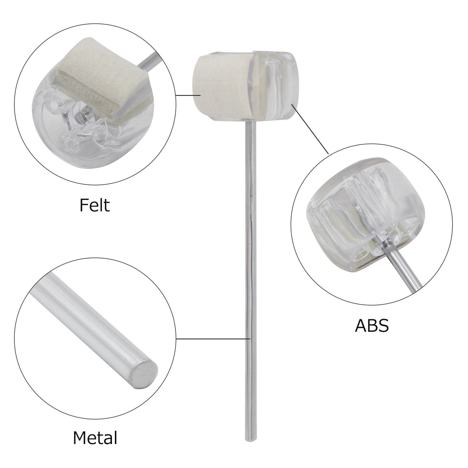 Universal Bass Drum Pedal Beater with High Density Felt Single/Double Drum Foot Pedal Beater Accessory for Percussion Instrument