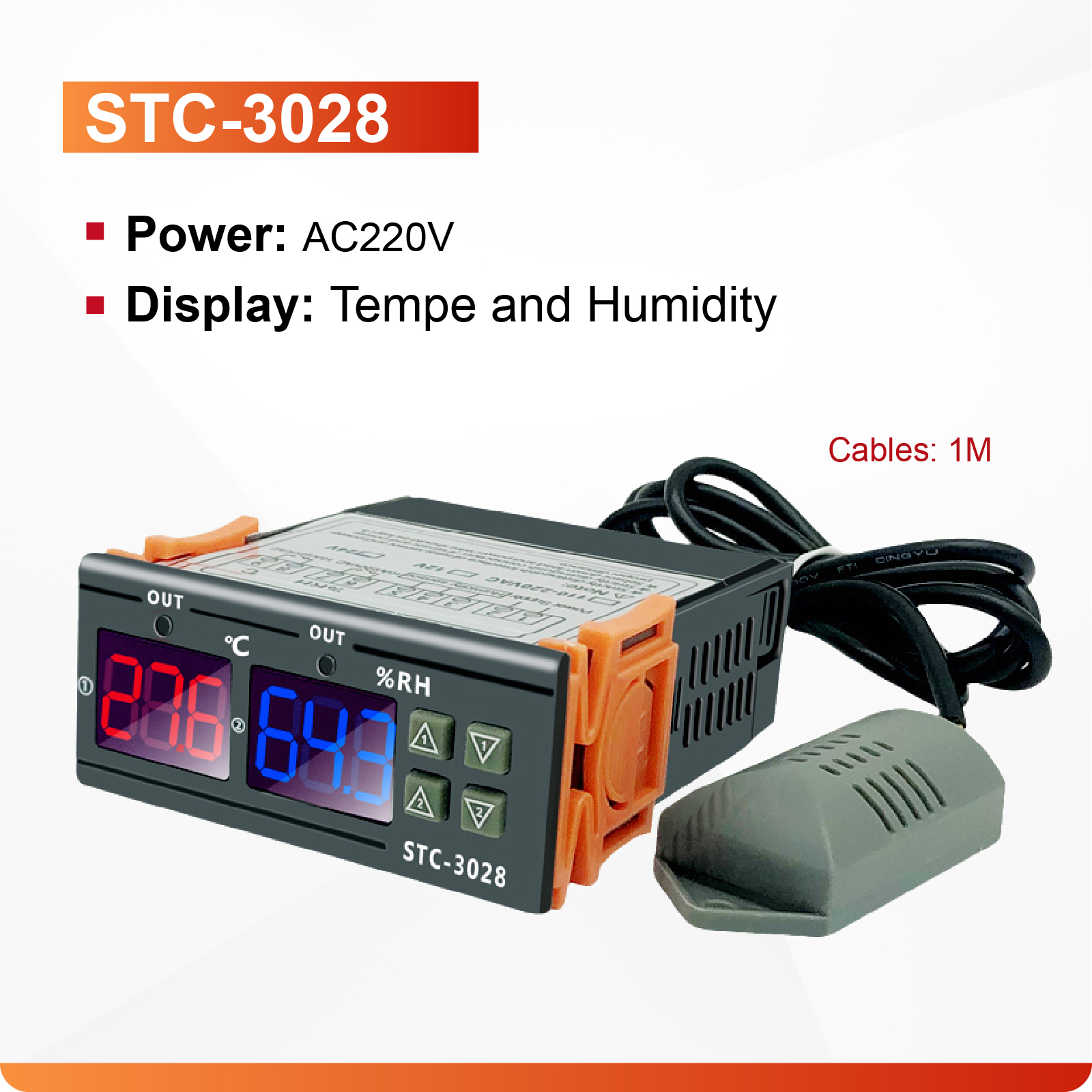 STC-3008/3028 Digital Thermostat Controller Dual Display Dual Relay 12V/24V/220V Temperature Humidity Controller Switch: GRAY