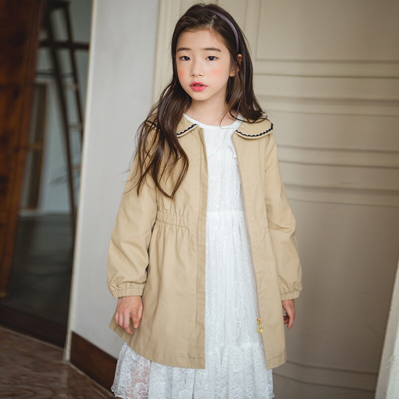 Trench Coat for Young Girls Cotton Clothing Children Coat Kids Overcoats Floral Pattern Child Spring Outwear Autumn Long Clothes