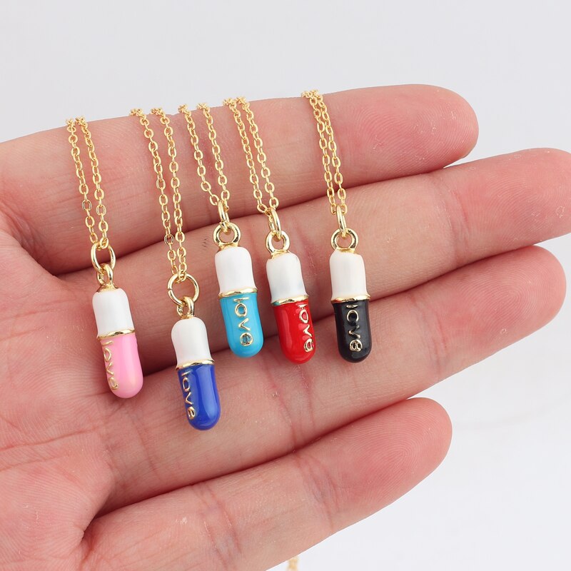 Sommerlicher schmuck: schlichte, geometrische halskette mit pillenanhänger in bonbonfarben, neonfarbenem emaille für mädchen