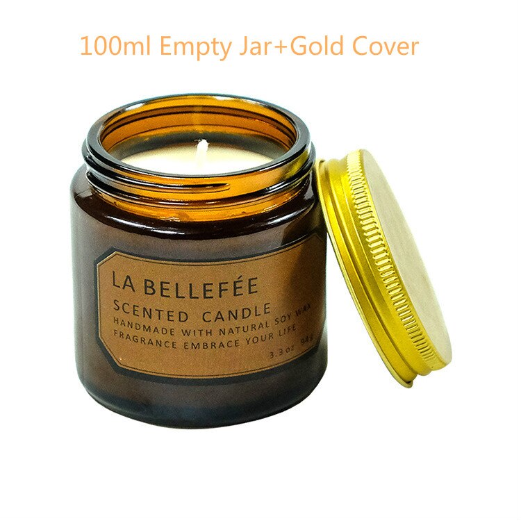 Taza de bougie marrones grandes DIY botella vacía hecha a mano de vidrio vela tarro fabricación de velas materiales envase recargable: 100ml gold cover