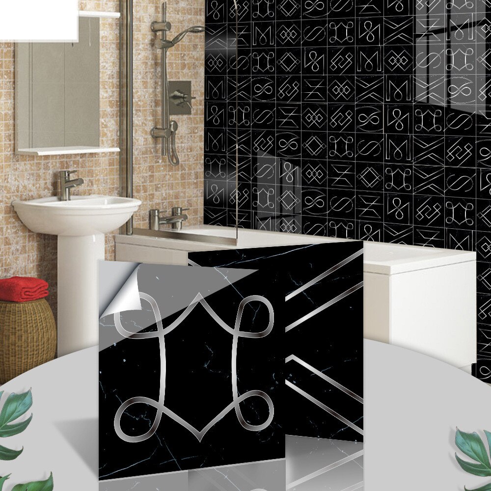 Euro black imitation tile sticker Self-adhesive abstract character pvc wall sticker Living room kitchen renovation wallpaper