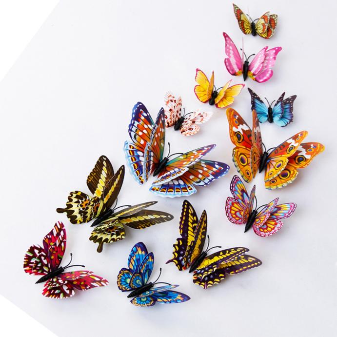 1 Set 12 Stuks Art Vlinders Muurstickers Kamer Magnetische Home Decor 3D Sticker Lichtgevende Vlinder Decal