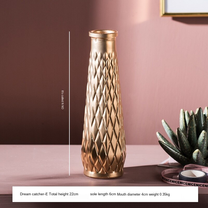Florero moderno de cristal dorado para decoración del hogar, jarrón de lujo ligero, de escritorio, arreglo floral, jarrones decorativos: E