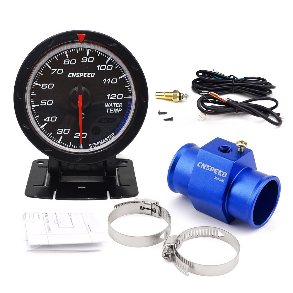 CNSPEED 60mm temperatura del agua del coche 20-120 grados Celsius con sensor de temperatura del agua 1/8NPT tubo adaptador de transferencia YC101413: 36BL