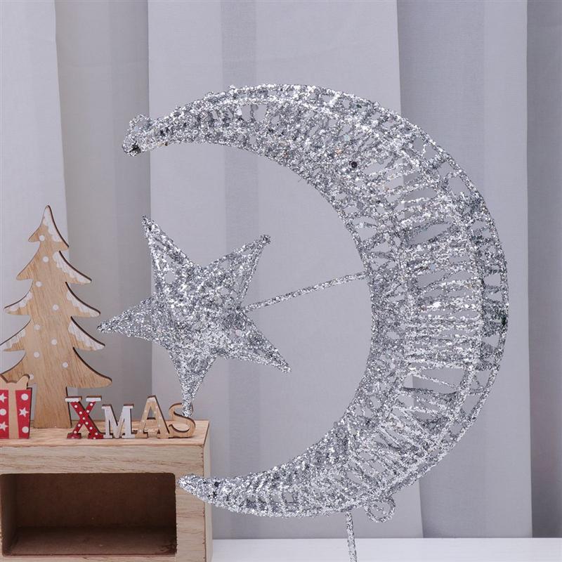 Albero di natale in ferro battuto topper stella scintillante e luna albero di luna decorazioni per la casa articoli per feste albero di luna stella superiore (dorato 20cm)