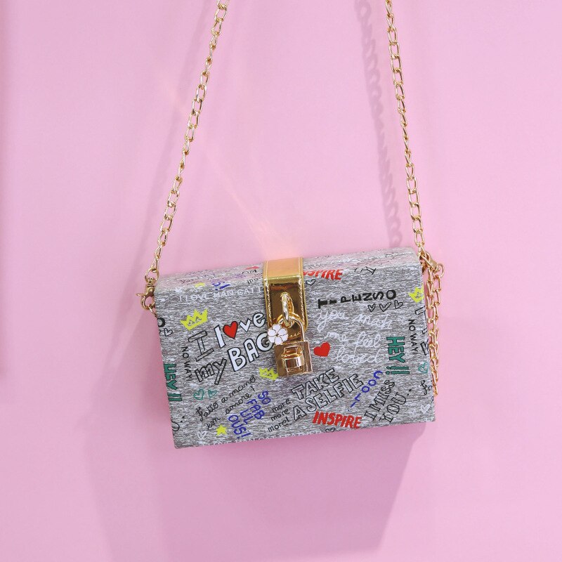 Alphabet Graffiti kleine quadrat Kasten kette schulter umhängetaschen niedlichen kupplung geldbörse abend mit schloss