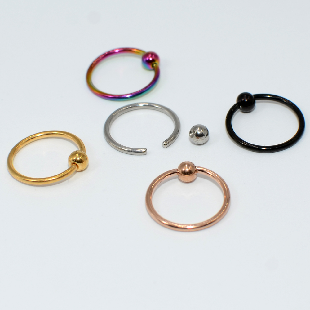 5 unids/lote de anillo cautivo de acero quirúrgico de colores mezclados, aro para la oreja, anillo para la nariz, aro para la oreja, cartílago del trago, Piercing, joyería para el cuerpo, pendiente