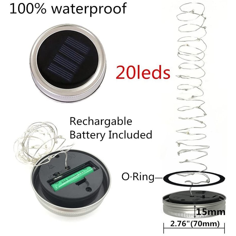 Solar Mason Jar light with Mason Jar 20 Leds Decoration Lights Solar Garden Light Outdoor Christmas Decorations for Home