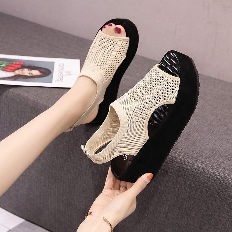 Ökande höjd skor sandaler remmar slip-on loafers sommar dam klara klackar platt plattform kvinnlig sko träskor kil