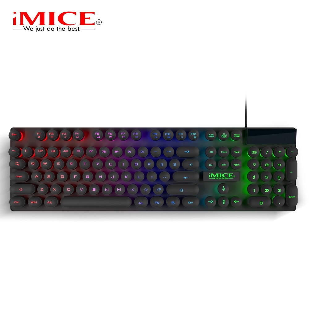 Keyboard Combos Backlit 104 Keys Round Keycaps Wired USB Keyboard with 2400DPI Mice Earphone Microphone with Volume Control