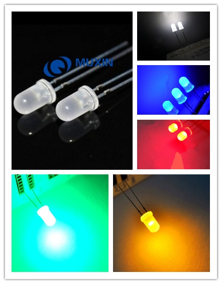 500 stk led 5mm blanding rød / jadegrøn / blå / gul / hvid diffust led 100 stk hver 5 mm led diod lampe