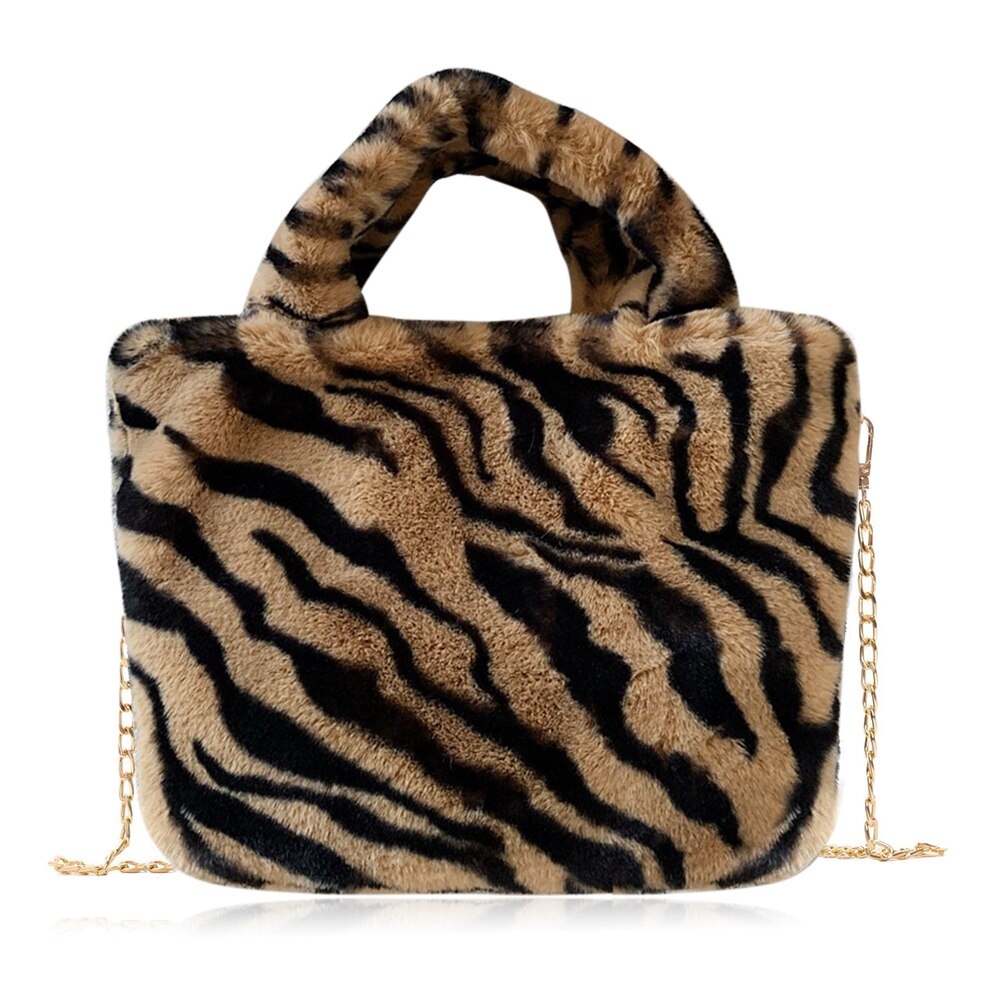 Vrouwen Pluche Handtas Zachte Faux Fur Luipaard Print Zebra Patroon Vrouwen Tas Koreaanse Dames Party Casual Tote Dier Schouder tassen: Khaki Zebra Pattern