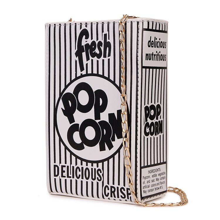 Popcorn Roten Streifen Mädchen der Pu Handtasche Kette Handtasche Schulter Tasche Tote Umhängetasche Frauen Casual Handtasche klappe: Black