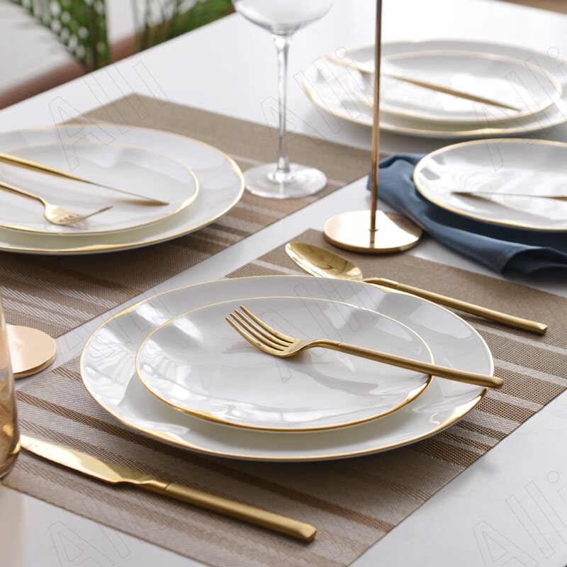 Northern Europe Ceramic Plate Hotel Desktop Golden Stroke Spaghetti Plates Home Western Steak Dish Modern Kitchen Tableware