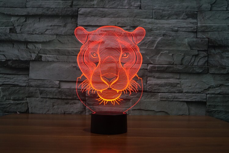 Lion&#39;s Head Model 3D LED Light Hologram Illusions 7 Colors Change Decor Lamp Best Night Light for Home Deco 3220