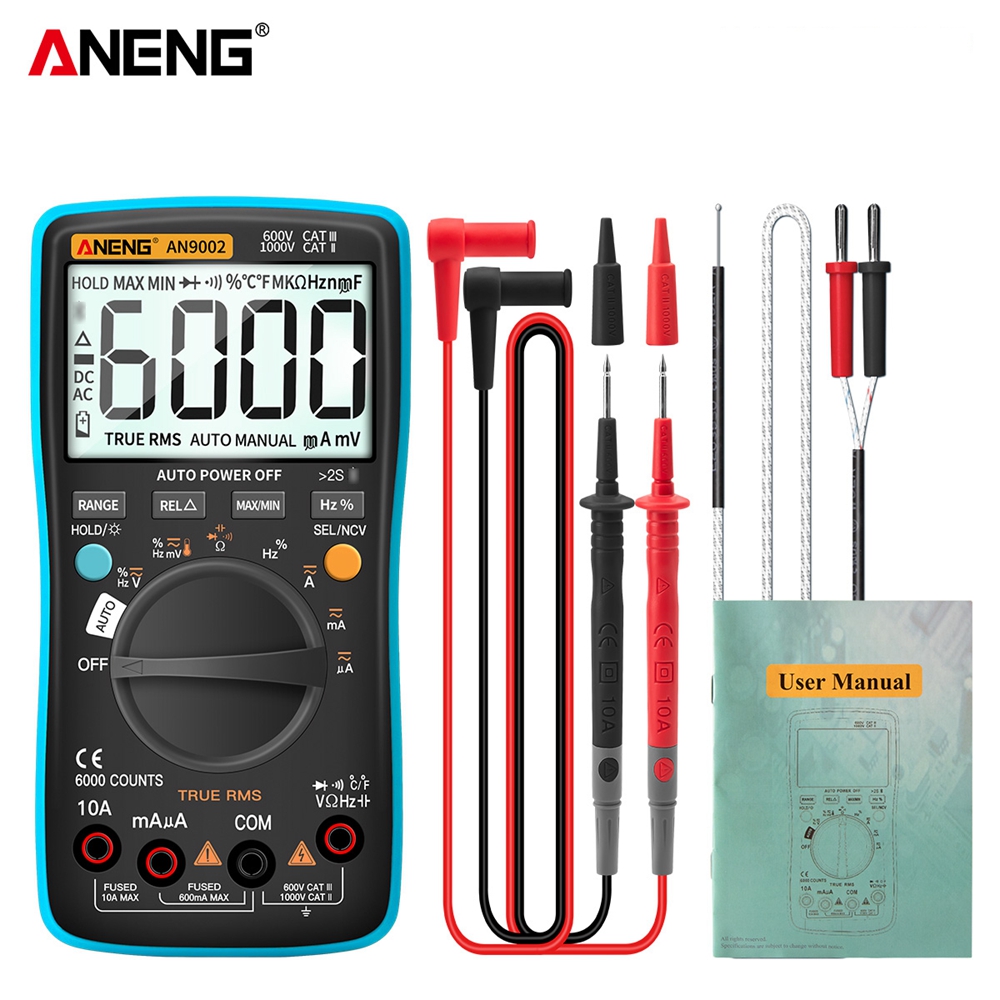 Aneng AN9002 Multimeter Bluetooth Digitale Multimeter 6000 Telt Multimetrotrue Rms Ac/Dc Stroom Spanning Tester Auto-Range: Blauw